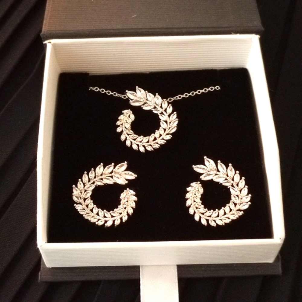 Bridal or Bridesmaid CZ/White GF Gift Set of Earrings and Necklace